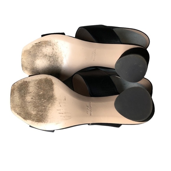 Stuart Weitzman Black Leather Slingback Round Suede Heel Sandal Size 7.5 - Picture 11 of 14